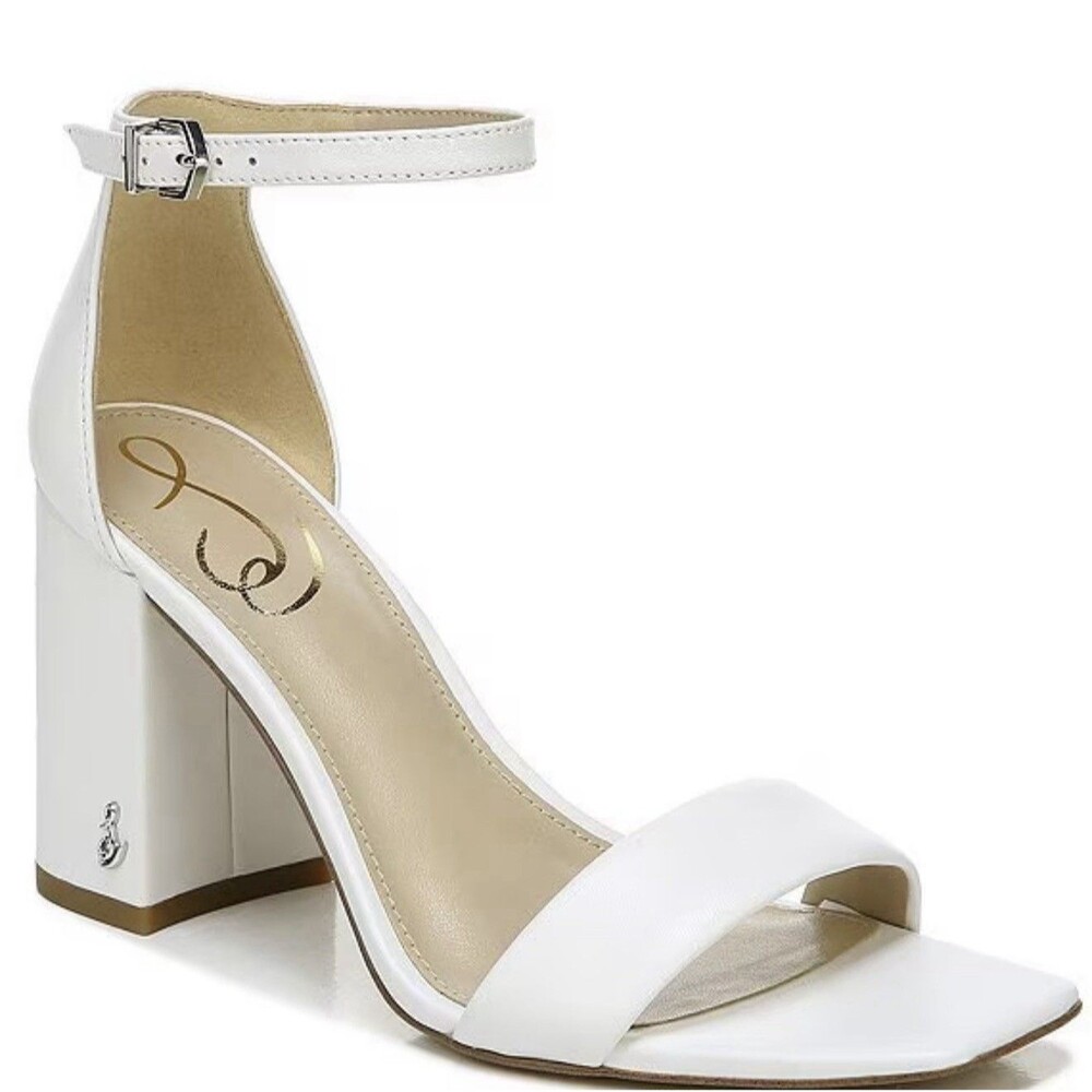 Sam Edelman Women’s Daniella Block Heel US 8.5M EU 39 White Leather Sandals